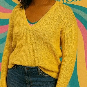 Vintage FRAGILE BRAND Yellow Knit Sweater Size Small